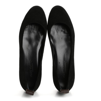 LOUIS VUITTON Suede Monogram Uniformes Ballet Flats 37 Black