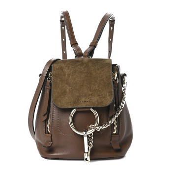 CHLOE Suede Calfskin Mini Faye Backpack Woody Khaki