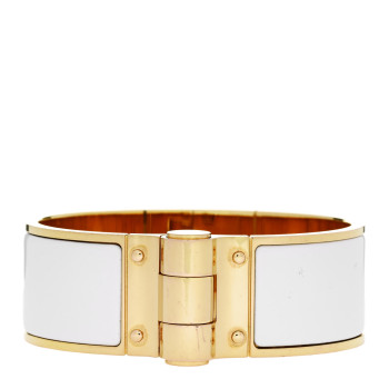 HERMES Enamel Charniere Uni Wide Hinged Bracelet S White