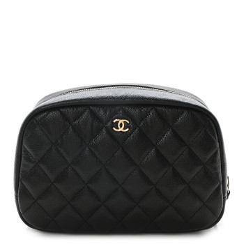 CHANEL Caviar Quilted Medium Curvy Pouch Cosmetic Case Black