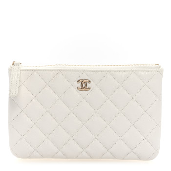 CHANEL Caviar Quilted Cosmetic Case White