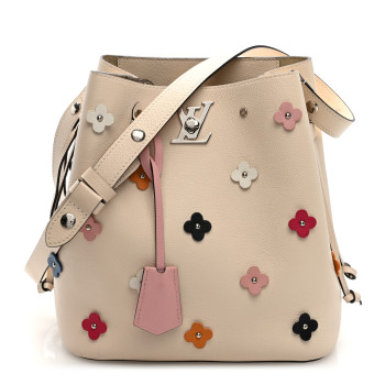 LOUIS VUITTON Calfskin Flowers Lockme Bucket Creme