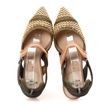 FENDI Raffia Colibri Lite 55mm Slingback Pumps 36 Beige Multicolor