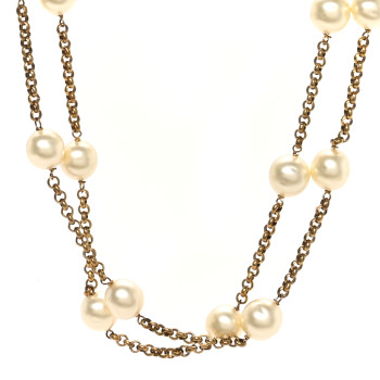CHANEL Pearl Chain Long Necklace Gold