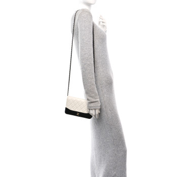 CHANEL Aged Calfskin Quilted Gabrielle Wallet On Chain WOC White Black