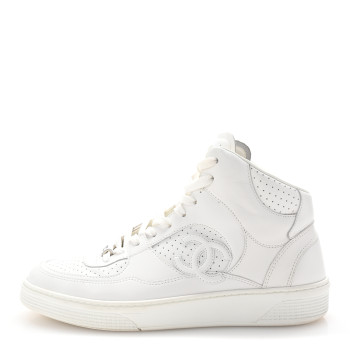 CHANEL Calfskin CC High Top Sneaker 40 White