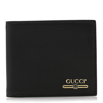 GUCCI Plutone Calfskin Logo Bi-Fold Wallet Black