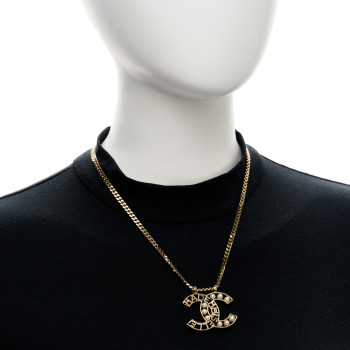 CHANEL Crystal Pearl CC Mademoiselle Pendant Necklace Gold