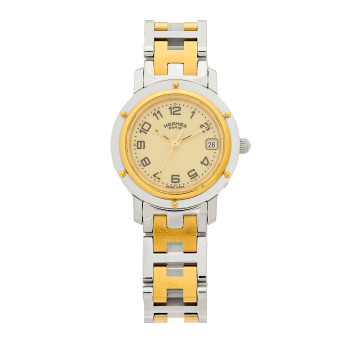 HERMES Stainless Steel 24mm Clipper Quartz Watch Gold