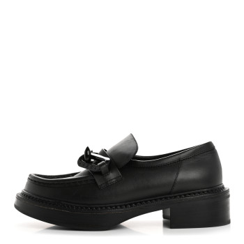 LOUIS VUITTON Calfskin Oversized Chain Academy Loafers 37.5 Black