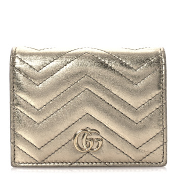 GUCCI Metallic Calfskin Matelasse GG Marmont Wallet Golden Beige