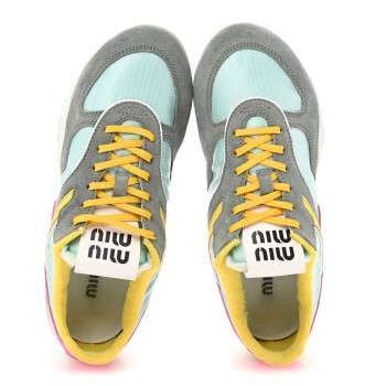 MIU MIU Technical Fabric Suede Gymnasium Sneakers 37 Anise Fuchsia