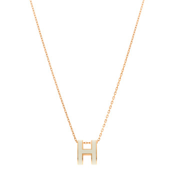HERMES Lacquered Rose Gold Pop H Pendant Necklace White