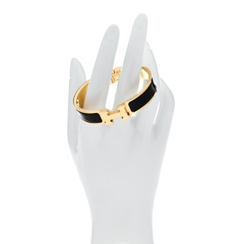 HERMES Enamel Narrow Clic Clac H Bracelet PM Black