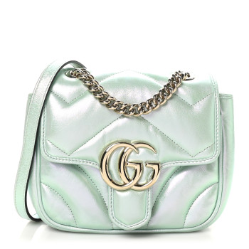 GUCCI Iridescent Nappa Chevron Matelasse Mini GG Marmont Shoulder Bag Iridescent Salvy Green