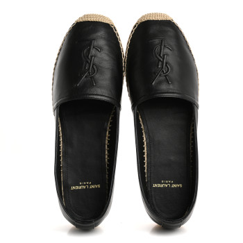 SAINT LAURENT Lambskin Monogram Espadrilles 37 Black