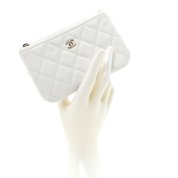 CHANEL Caviar Quilted Small Pouch White