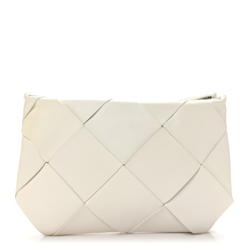 BOTTEGA VENETA Nappa Maxi Blown Up Intrecciato Pouch Clutch Optic White