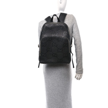 GUCCI Calfskin Jumbo GG Embossed Large Backpack Black