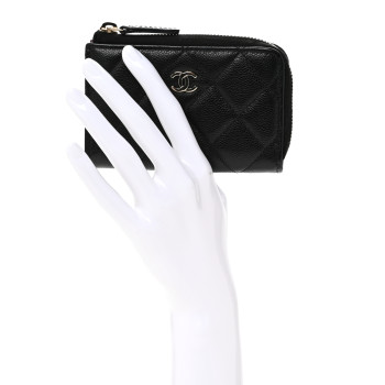 CHANEL Caviar Quilted Zipped Key Holder Case Black