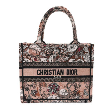 CHRISTIAN DIOR Canvas Embroidered Small Jardin Magique Book Tote Power Pink