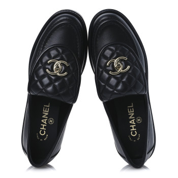 CHANEL Lambskin Quilted CC Turnlock Loafers 38 Black