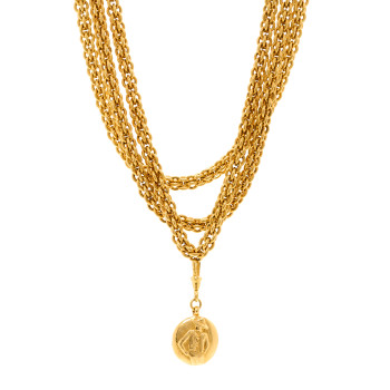 CHANEL Metal Medallion Multi Chain Short Necklace Gold