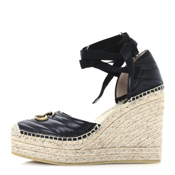 GUCCI Nappa Matelasse GG Marmont Ankle Wrap Platform 35/120mm Espadrille Wedges 40.5 Black