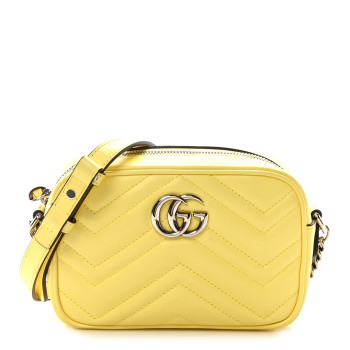 GUCCI Calfskin Matelasse Mini GG Marmont Chain Shoulder Bag Banana