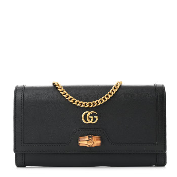 GUCCI Wonka Grain Calfskin Diana Chain Wallet Black