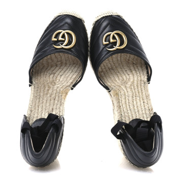 GUCCI Nappa Matelasse GG Marmont Ankle Wrap Platform 35/120mm Espadrille Wedges 40.5 Black