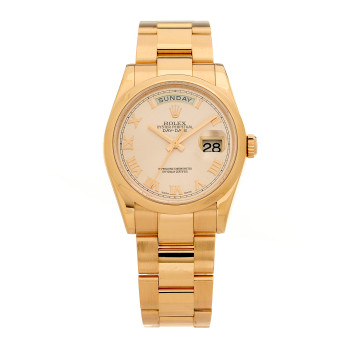 ROLEX 18K Everose Gold 36mm Oyster Perpetual Day-Date Watch Champagne Roman 118205