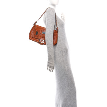 FENDI Calfskin Whipstitch Mirror Mama Baguette Brown