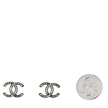 CHANEL Crystal Baguette CC Earrings Silver