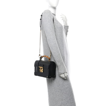 GUCCI Calfskin Small Padlock Bamboo Shoulder Bag Black