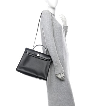 HERMES Toile H Berline Vache Hunter Herbag Zip PM 31 Black Ecru