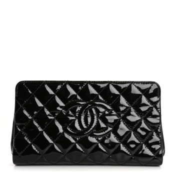 CHANEL Patent CC Quilted Timeless Clutch Black