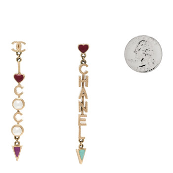 CHANEL Pearl Enamel Logo Long Drop Earrings Gold