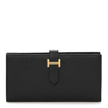 HERMES Chevre Mysore Bearn Gusset Wallet Black