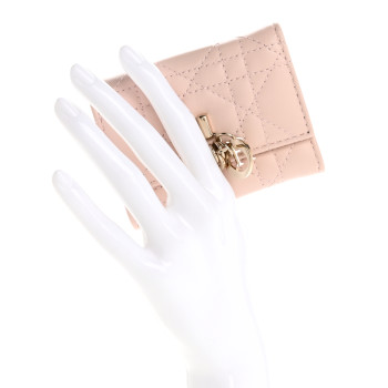 CHRISTIAN DIOR Lambskin Cannage My Dior Glycine Wallet Rose Poudre