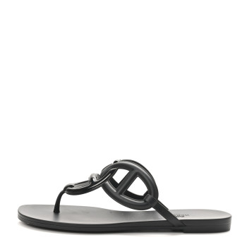 HERMES Rubber Womens Egerie Sandals 38 Black