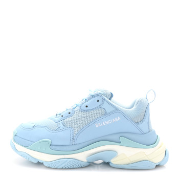 BALENCIAGA Fabric Mesh Mens Triple S Sneakers 42 Light Bleu White