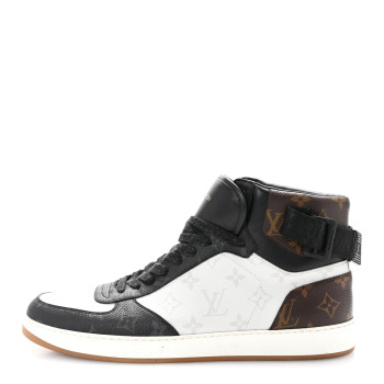 LOUIS VUITTON Calfskin Monogram Mens Rivoli High Top Sneakers 9.5 Black
