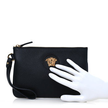 VERSACE Grained Calfskin La Medusa Pouch Black