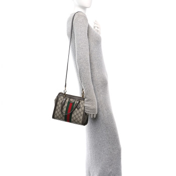 GUCCI GG Supreme Monogram Small Ophidia Tote Bag Brown