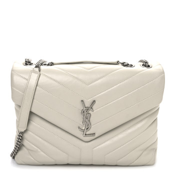 SAINT LAURENT Calfskin Y Quilted Monogram Medium Loulou Chain Satchel Ivory