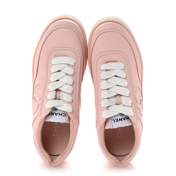 CHANEL Calfskin Womens CC Sneakers 39.5 Light Pink