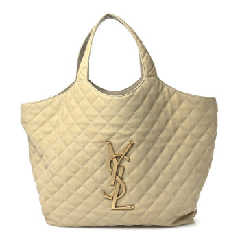 SAINT LAURENT Nubuck Suede Quilted Maxi Icare Shopping Tote Beige