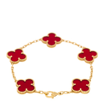 VAN CLEEF & ARPELS 18K Yellow Gold Carnelian 5 Motifs Vintage Alhambra Bracelet