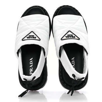 PRADA Nylon Triangle Logo Padded Slingback Sandals 37.5 White